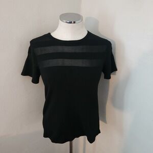 Carmen Marc Valvo Sheer Stripe Black‎ Knit Top Womens Medium